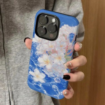 浮花逐浪蘋果17Promax手機殼iPhone16Pro菲林二合一15ins風14硬13