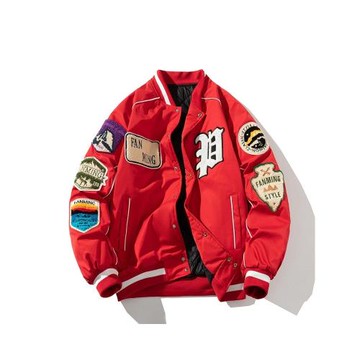 2024新款大紅色刺繡棒球棉服男女情侶秋冬季加厚飛行夾克棉衣外套