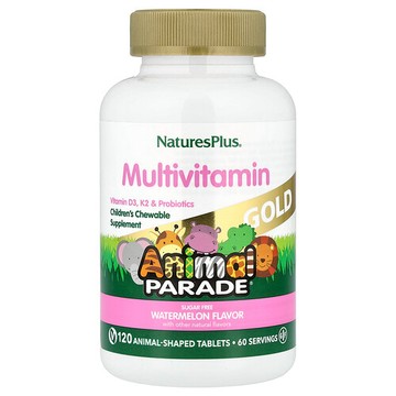 NaturesPlus, Animal Parade® Gold，兒童咀嚼多維生素補劑，西瓜味，120 片動物狀片劑