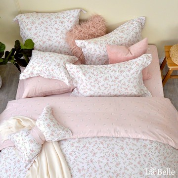 La Belle 100%純棉四件式防蹣抗菌兩用被床包組-胭脂點點 - 加大180X186CM