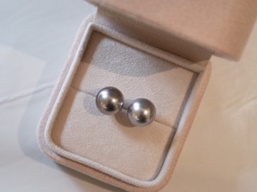 大溪地天然海水黑珍珠耳環 10.1mm18k金