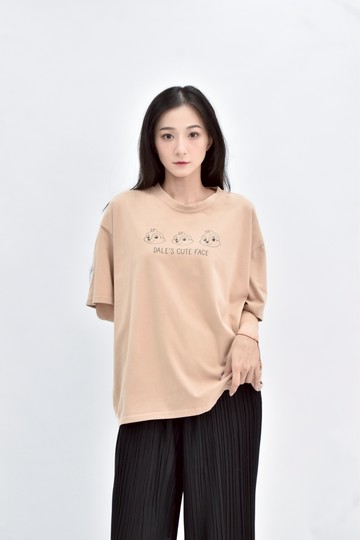 (L) millruwya 棉質印花棕色短袖上衣