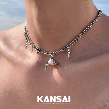 KANSAI 原創星球幾何環繞珍珠項鍊 小眾設計 疊戴 雙層 潮流 男女