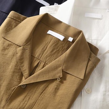 夏季薄款垂感冰絲古巴領短袖襯衫男日式寬松休閑輕熟風百搭襯衣潮