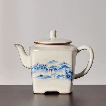 汝窯山水茶壺單壺輕奢高檔家用陶瓷功夫茶具泡茶壺2025新款茶水壺