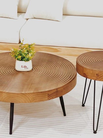 茶几/邊桌 台灣公司免運 北歐民宿日式創意實木茶幾邊幾矮桌客廳小戶型極簡年輪圓桌奶油風公司貨L39L