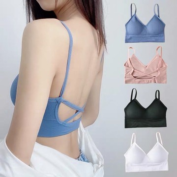 現貨交叉U型小背心 內衣含胸墊 無袖上衣 美背螺紋吊帶內衣 小可愛 無鋼圈內衣 露背運動內衣 內搭衣 背後交叉背心涼爽