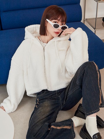 短版毛絨連帽外套