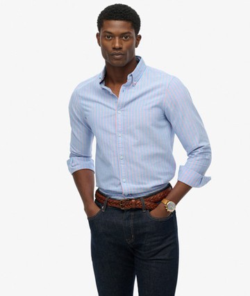 Superdry Men's Classic Oxford Long Sleeve Shirt Blue Size: XL