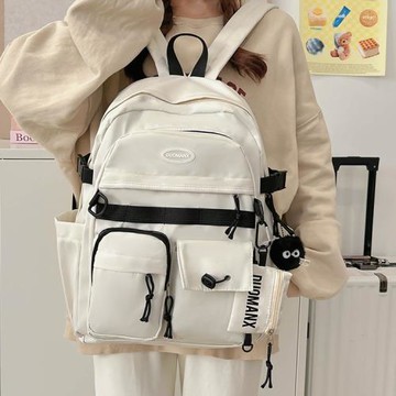 日系工裝書包女韓版小眾設計感高中大學生大容量雙肩包旅行背包男