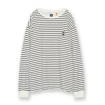 5th STREET｜中性｜動物繡花條紋長袖T恤｜米白色