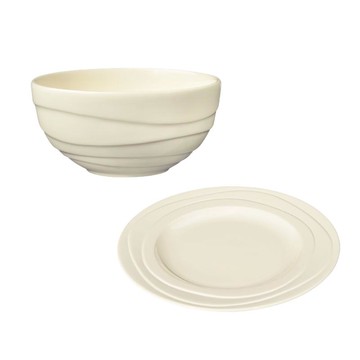 波浪紋設計白瓷盤21公分+白瓷碗13公分 白瓷盤21公分+白瓷碗13公分