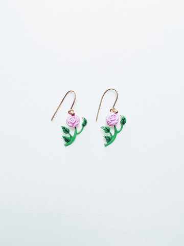 手繪耳環 - 粉紅色玫瑰花 / 小