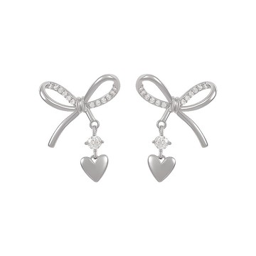 蝴蝶結閃鉆耳釘925銀針甜美愛心耳墜簡約耳飾品氣質ins網紅耳環女