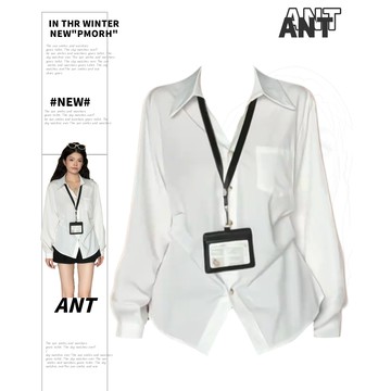 【ANT】復古高級感通勤白色褶皺收腰襯衫 襯衫女 白襯衫 白色上衣 復古上衣 長袖上衣 高級感女裝 設計感衣服 收腰上衣
