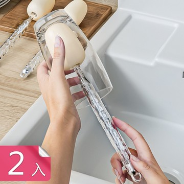 【荷生活】ABS透明多功能長柄杯刷 二合一可替換刷頭清潔刷-2入組