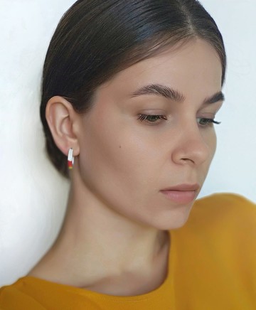 圈形串珠耳環 串珠彩色耳環 手工白色耳環