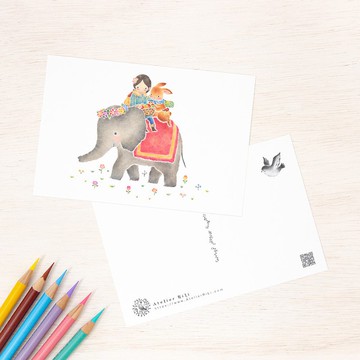 5張一組。宛如繪本般的。明信片「悠閒旅途中」 PC-404