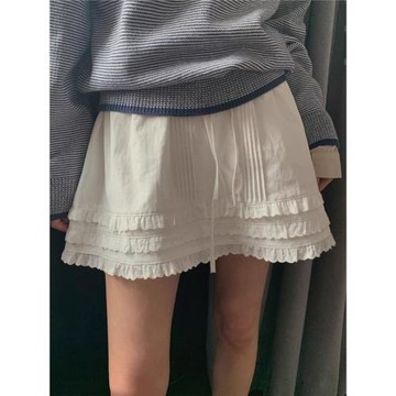 法式甜美花邊白色半身裙女2025夏季高腰洋氣小個子百搭a字短裙子