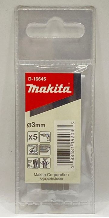 MAKITA 牧田 D-16645 金屬鑽頭 直柄鑽尾 鑽頭 5支組 HSS-Co(鈷) 3mm*61mm