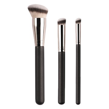 Lamedi 斜角粉底遮瑕刷具 3件組  1組  黑色握柄 + 銀色金屬環 + 白色/灰色刷毛  無香味