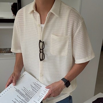 正韓透氣鉤針紋理短袖針織開襟衫 2色 YUPPIE 預購商品 0616