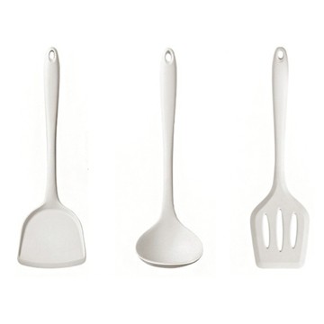 Kyhome 不粘鍋食品級矽膠耐高溫廚具3件組  1套  鍋鏟 + 湯勺 + 漏鏟  白色