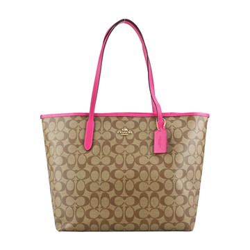 COACH 馬車經典緹花C LOGO托特包（卡其深粉） _廠商直送
