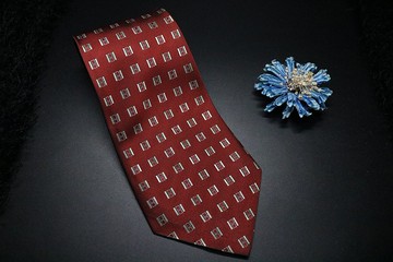 紅色小方塊真絲領帶/百搭紳士婚禮新郎