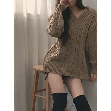 Codibook｜韓國 lipkko 慵懶風V領麻花針織上衣［預購］針織衫 毛衣 女裝