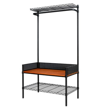 dayneeds 日需百備 全方位收納鞋凳衣帽架  90 x 45 x 165cm  柚木 + 黑色