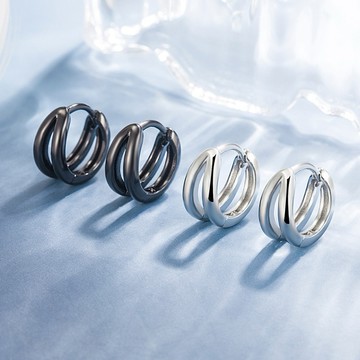 Sweet Air Y26 日韓流行耳飾 S925銀針 簡約雙線條圈圈耳飾 耳針 耳環