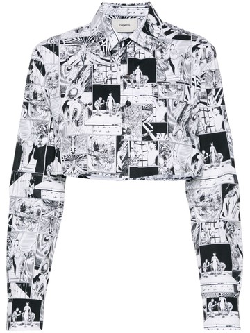 Coperni - comic strip-print cropped cotton shirt - women - Cotton - 40 - Black