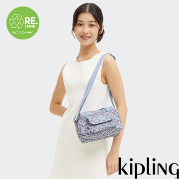 Kipling 藍底小花波士頓手提斜背兩用包-BRYNNE