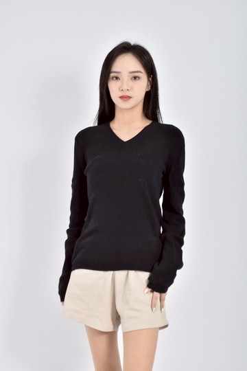 (S) bossini質感棉質羊毛針織黑色長袖上衣