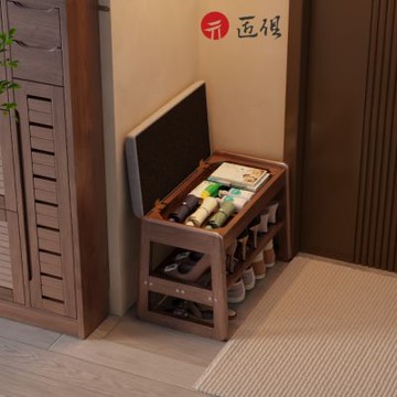 實木皮面換鞋凳 内部可儲物45x34x40CM 軟包換鞋凳 穿鞋椅 收納鞋架 小矮凳 玄關鞋櫃 收納椅凳