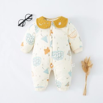 嬰兒連體衣服秋冬季抱衣保暖夾棉衣男女寶寶冬裝加厚帶帽外出爬服