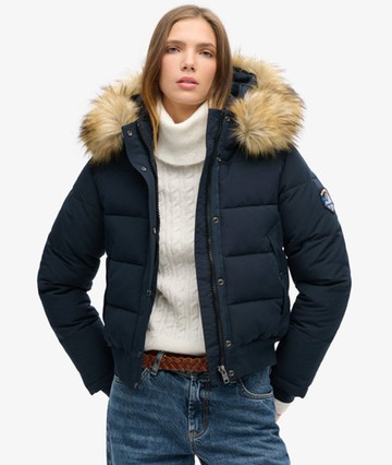 Superdry Women's Everest Hooded Bomber Jacket Navy Size: 6