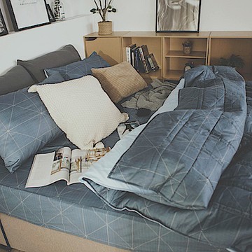 絲薇諾 MIT精梳純棉 艾維斯-藍 雙人加大6尺 薄床包鋪棉被套組