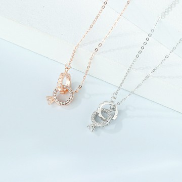 現貨+預購 925純銀項鍊鋯石吊墜-鑽戒環環相扣鎖骨鍊情人節生日聖誕節交換禮物女飾品2色74bu55【獨家進口】【米蘭精品】