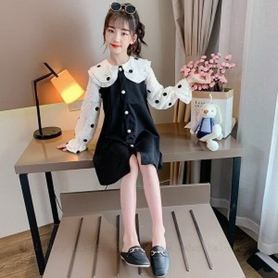 キッズ 長袖 ワンピース 子供服 春秋 キッズワンピース 長袖ワンピース ドット柄 子供ドレス お姫様 ジュニア おしゃれ 可愛い カジュア