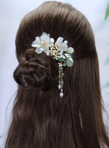 檸檬手作髮飾   岫玉牡丹髮釵/髮夾  (可做一對)