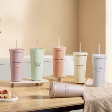 小時光系列陶瓷易潔層吸管杯710ml 日安輕食