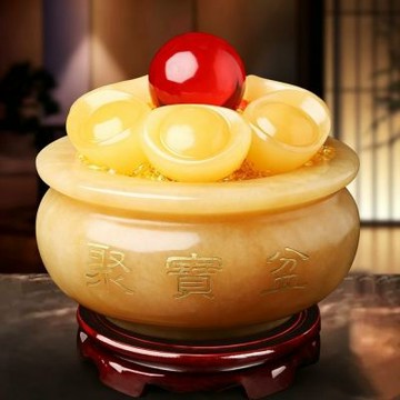 【匠俱】天然米黃玉聚寶盆 招財大號擺件高16cm 客廳辦公室家居裝飾 家用桌面擺件 喬遷開業禮品