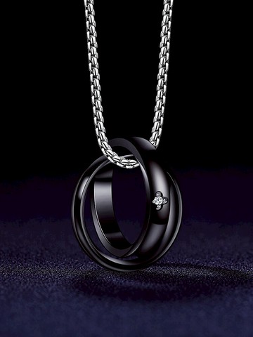 簡約雙環男士項鏈吊墜情侶潮個性裝飾品輕奢小眾鈦鋼潮牌掛飾百搭