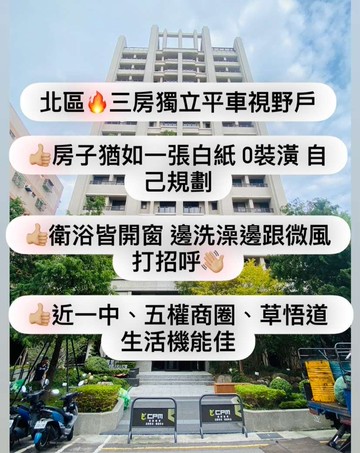 北區元心璽苑｜三房獨立平車視野戶｜開價行情｜台中市北區成功路