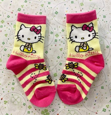 【震撼精品百貨】Hello Kitty 凱蒂貓~三麗鷗 KITTY兒童襪子(14~19CM)-粉黃#04506