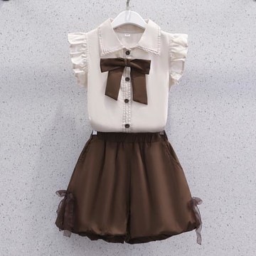 女童網紅套裝夏季洋氣學院風無袖襯衫薄款炸街兒童裝短褲子兩件套