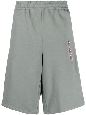 Y/Project - logo-embroidery knee-length track shorts - men - Organic Cotton - M - Green