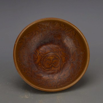 宋 耀州窯醬釉暗刻花卉纏枝蓮盤子 碗 仿古老貨舊貨家居軟裝古玩